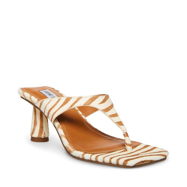 Steve Madden Alexina Tan Pony Heel Högklackade Skor Dam Bruna Vita | SM-072TC