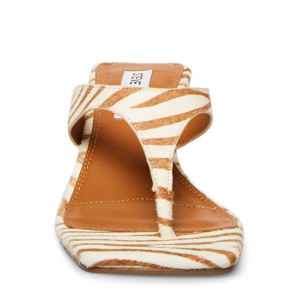 Steve Madden Alexina Tan Pony Heel Högklackade Skor Dam Bruna Vita | SM-072TC