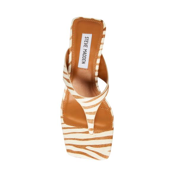 Steve Madden Alexina Tan Pony Heel Högklackade Skor Dam Bruna Vita | SM-072TC