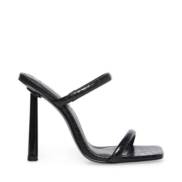 Steve Madden Ballet Snake Heel Högklackade Skor Dam Svarta Ormskinn | SM-189KT