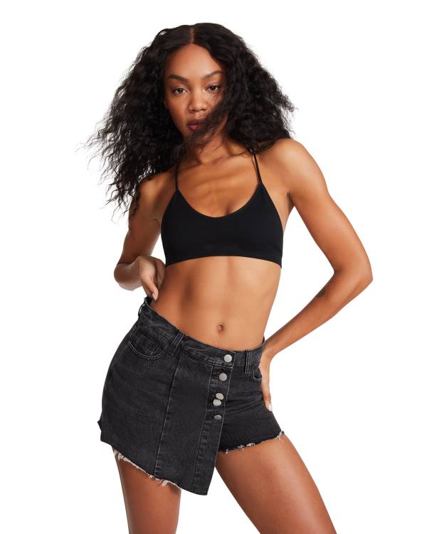 Steve Madden Black Denim Skort Shorts Dam Svarta | SM-569SA