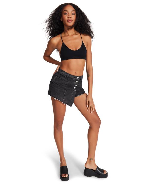 Steve Madden Black Denim Skort Shorts Dam Svarta | SM-569SA