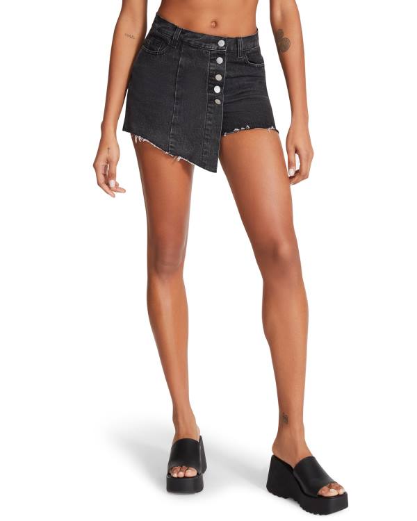 Steve Madden Black Denim Skort Shorts Dam Svarta | SM-569SA