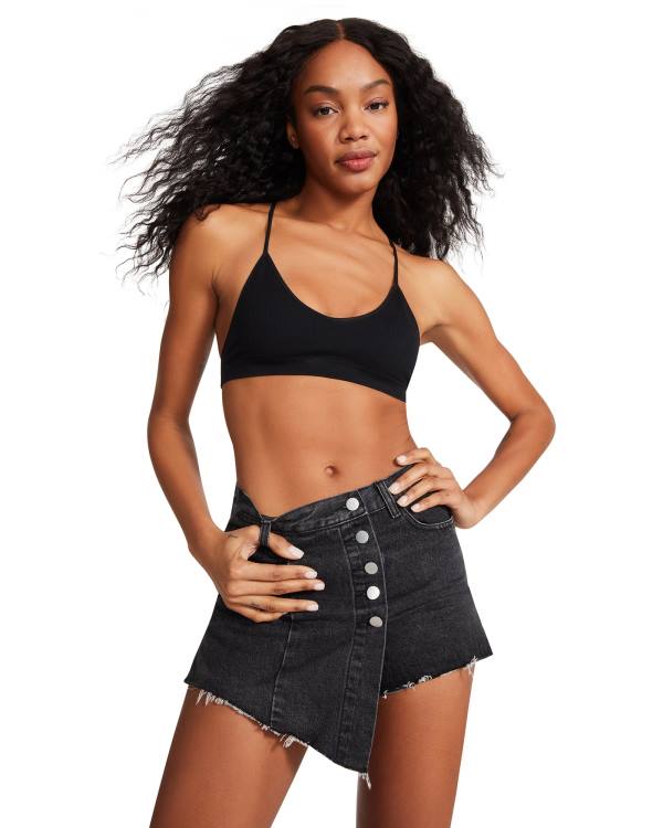 Steve Madden Black Denim Skort Shorts Dam Svarta | SM-569SA