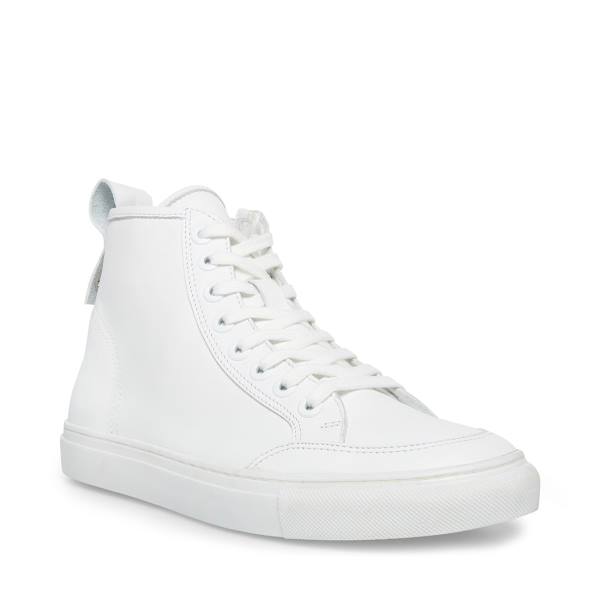 Steve Madden Bragging Läder Sneakers Herr Vita | SM-190YE