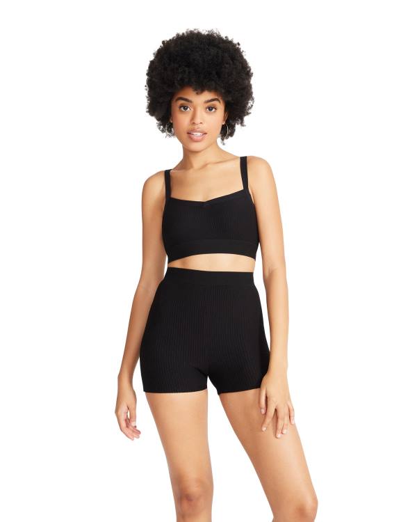 Steve Madden Bralette And Bike Kort Set Loungewear Dam Svarta | SM-983VD