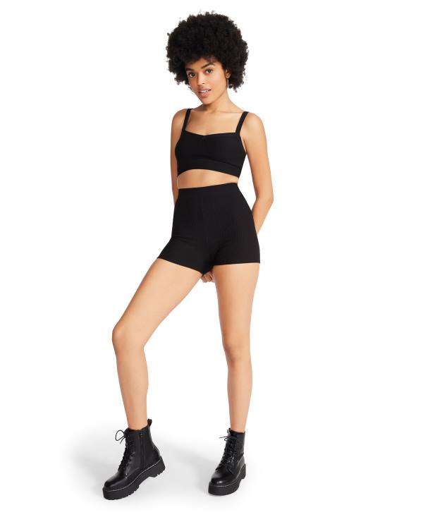 Steve Madden Bralette And Bike Kort Set Loungewear Dam Svarta | SM-983VD