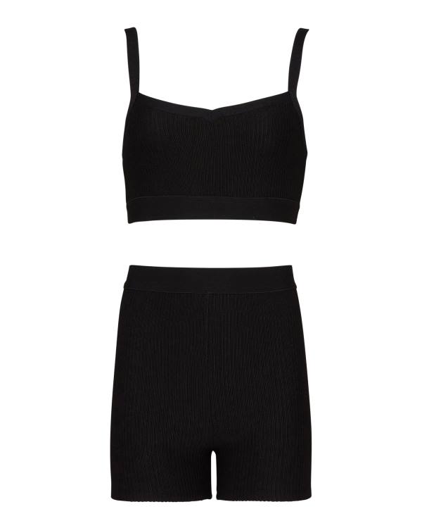 Steve Madden Bralette And Bike Kort Set Loungewear Dam Svarta | SM-983VD