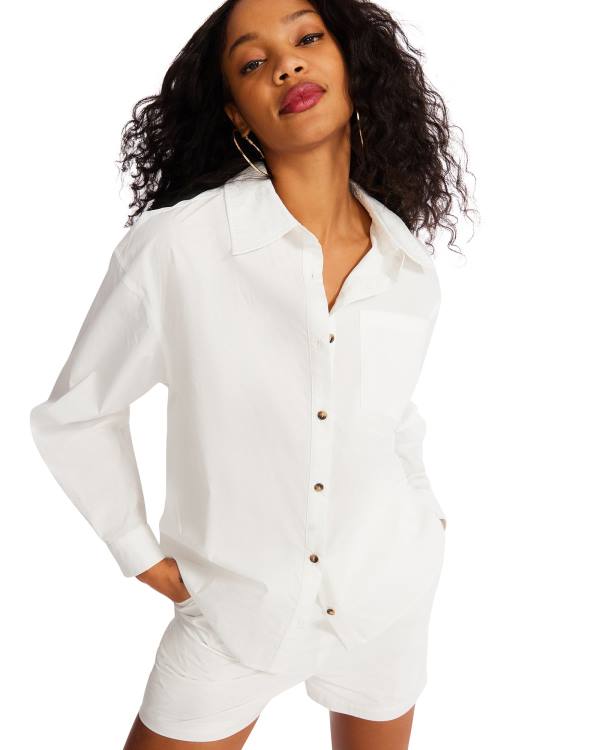 Steve Madden Button Down Kort Set Loungewear Dam Vita | SM-501GV