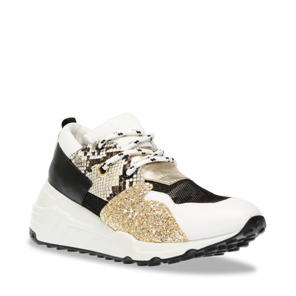 Steve Madden Cliff Läder Sneakers Dam Vita Guld | SM-173NS