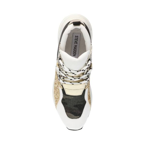 Steve Madden Cliff Läder Sneakers Dam Vita Guld | SM-173NS