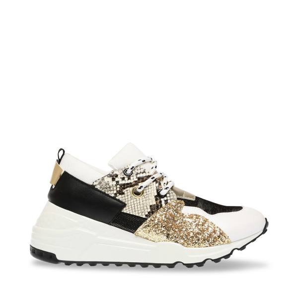 Steve Madden Cliff Läder Sneakers Dam Vita Guld | SM-173NS