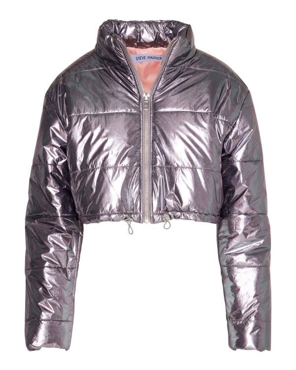 Steve Madden Cropped Metallic Puffer Gunmetal Jacka Dam Bronze | SM-132VP