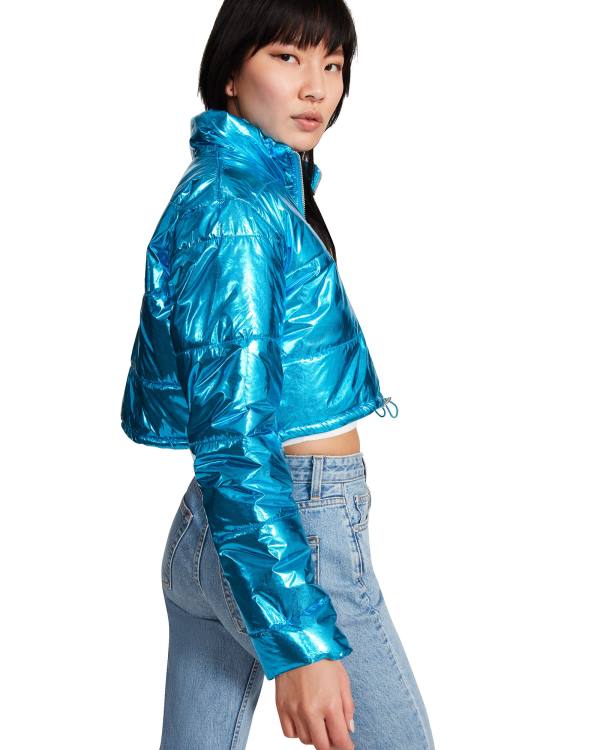 Steve Madden Cropped Metallic Puffer Jacka Dam Blå | SM-189NL