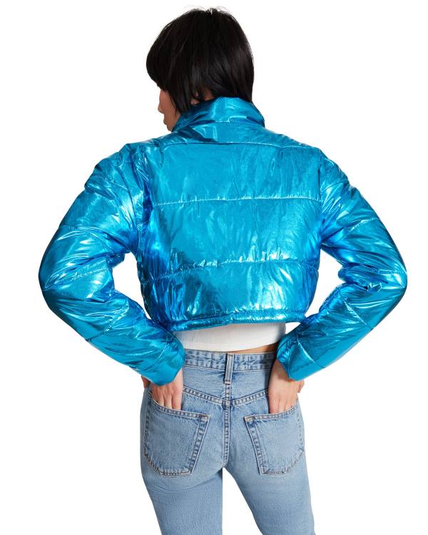 Steve Madden Cropped Metallic Puffer Jacka Dam Blå | SM-189NL