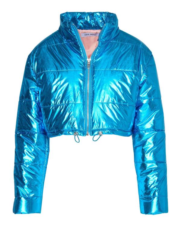 Steve Madden Cropped Metallic Puffer Jacka Dam Blå | SM-189NL