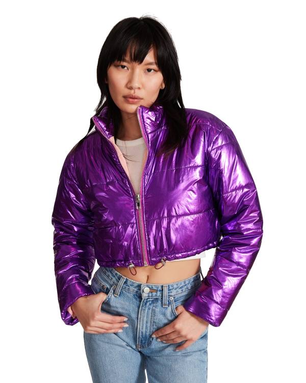 Steve Madden Cropped Metallic Puffer Jacka Dam Lila | SM-209PZ