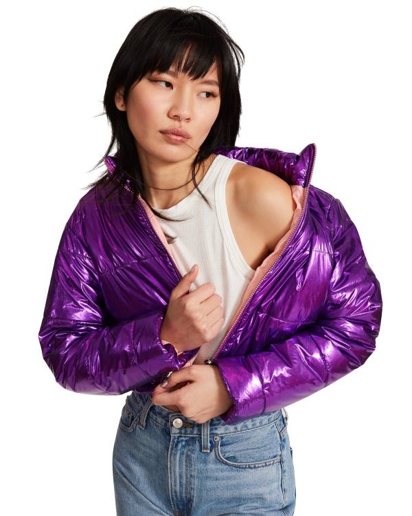 Steve Madden Cropped Metallic Puffer Jacka Dam Lila | SM-209PZ