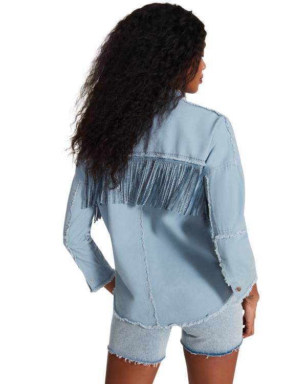 Steve Madden Denim Fringe Button Up Blast Dam Blå | SM-504QK