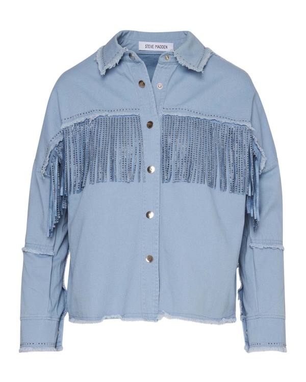 Steve Madden Denim Fringe Button Up Blast Dam Blå | SM-504QK