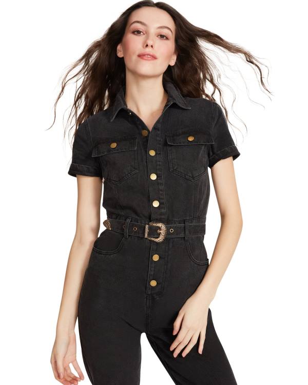 Steve Madden Denim Kort Sleeve Jumpsuit Kjolar Dam Svarta | SM-397XY