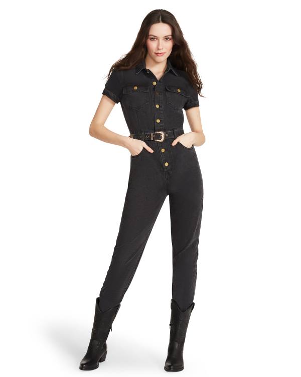 Steve Madden Denim Kort Sleeve Jumpsuit Kjolar Dam Svarta | SM-397XY