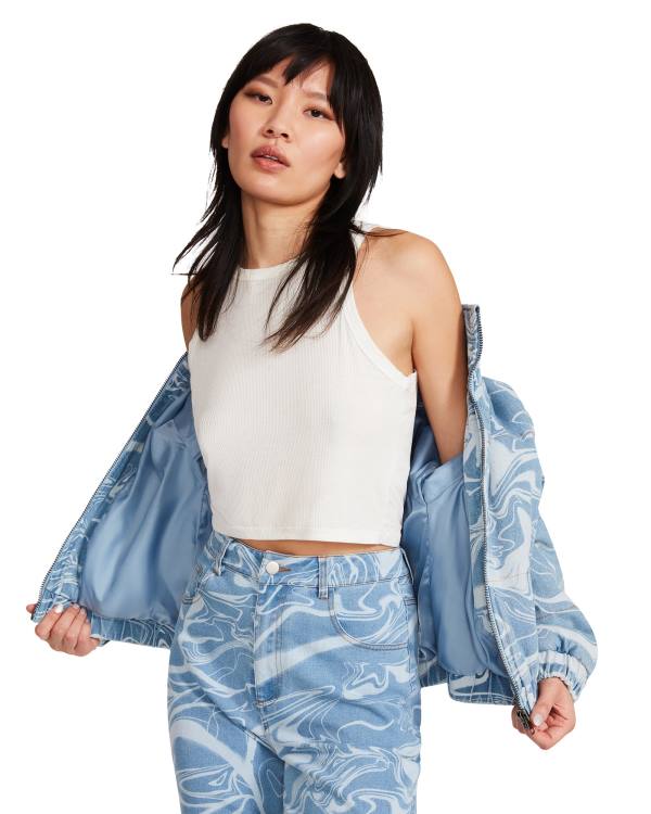 Steve Madden Denim Swirl Puffer Jacka Dam Blå | SM-705AZ