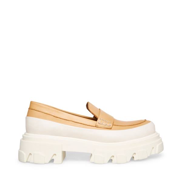 Steve Madden Flossie Tan Läder Loafers Dam Beige | SM-270IQ