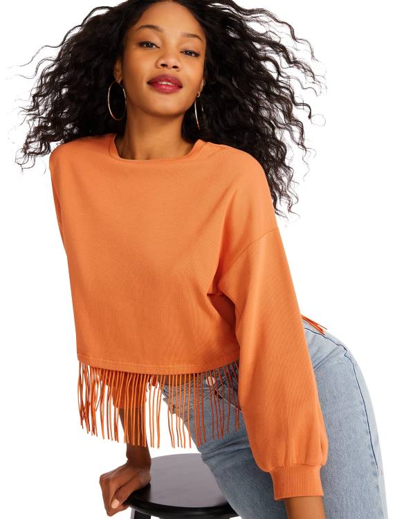 Steve Madden Fringe Crew Neck Blast Dam Orange | SM-023NM