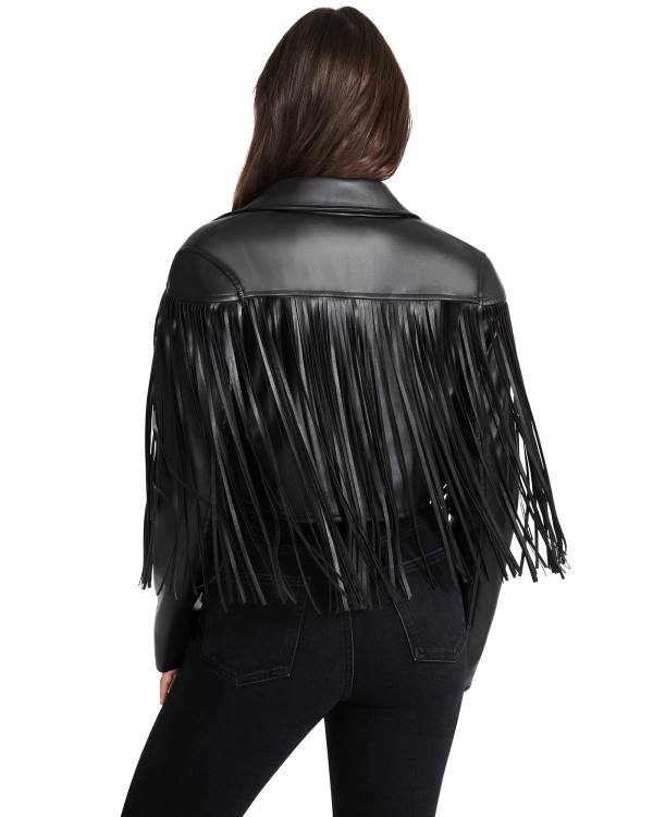 Steve Madden Fringe Faux Läder Jacka Dam Svarta | SM-104RS