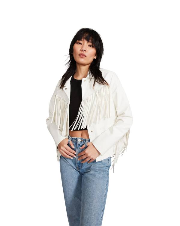 Steve Madden Fringe Jacka Dam Vita | SM-872RF