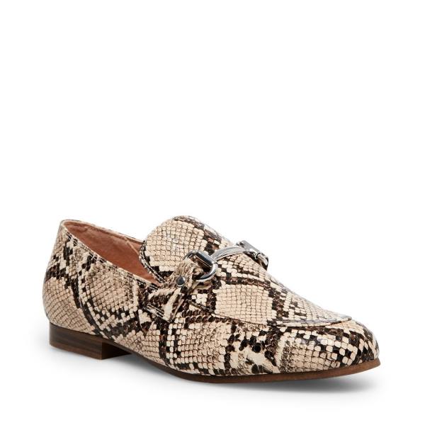 Steve Madden Kensley Tan Snake Platta Skor Dam Bruna Ormskinn | SM-526RG