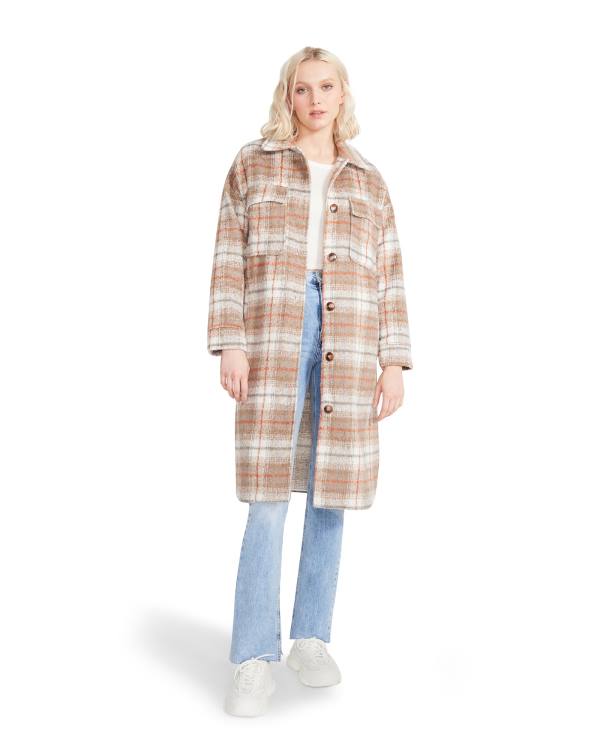 Steve Madden Long Plaid Taupe Rockar Dam Grå Bruna | SM-457PG