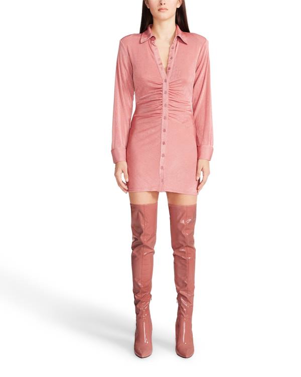 Steve Madden Long Sleeve Button Up Klänning Dam Rosa | SM-258MQ