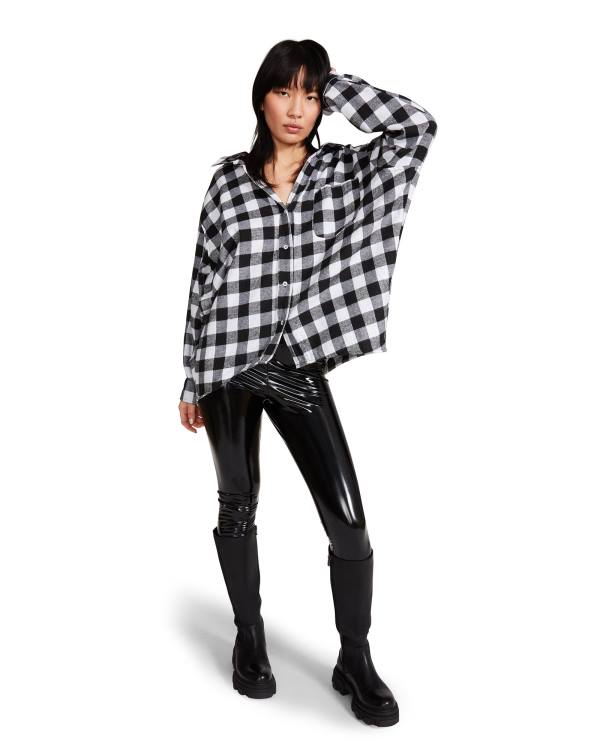 Steve Madden Oversized Gingham Flannel Blast Dam Svarta | SM-176DA