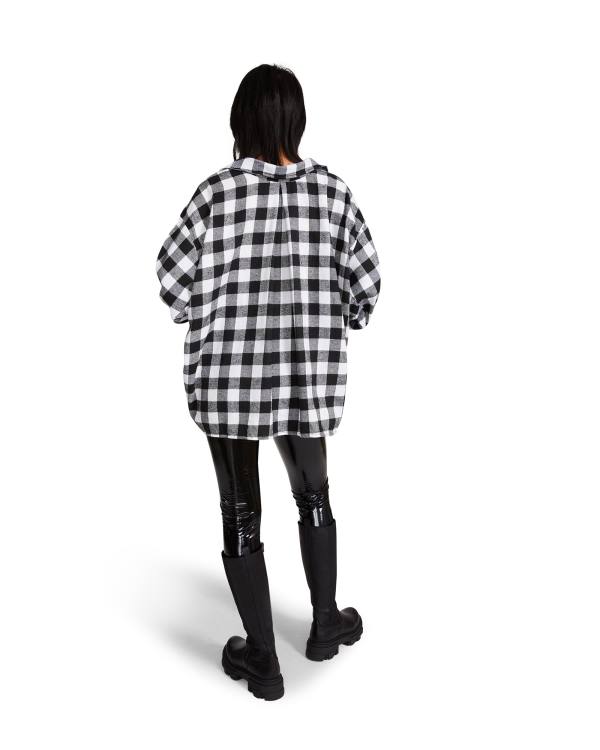 Steve Madden Oversized Gingham Flannel Blast Dam Svarta | SM-176DA