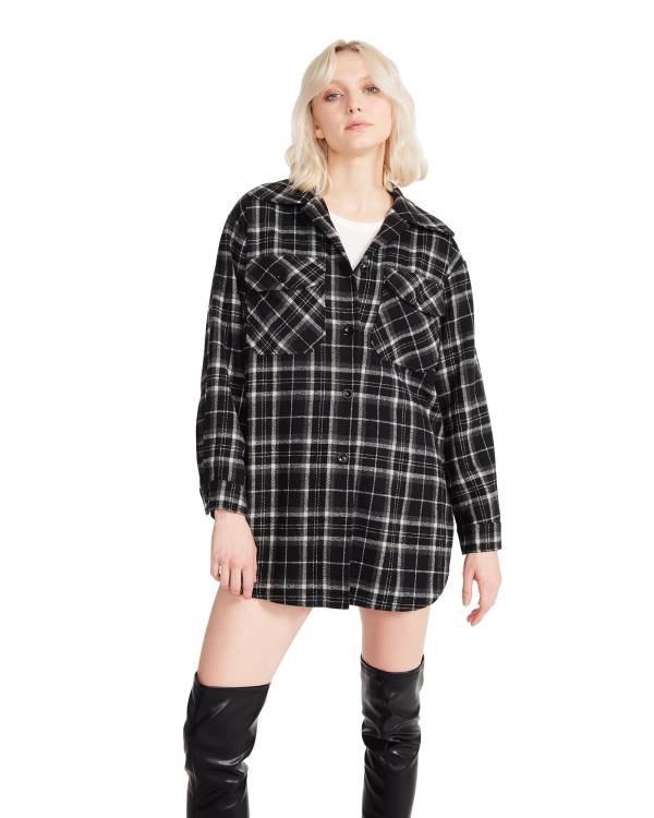 Steve Madden Oversized Plaid Flannel Blast Dam Svarta | SM-159AM