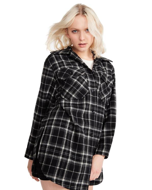 Steve Madden Oversized Plaid Flannel Blast Dam Svarta | SM-159AM