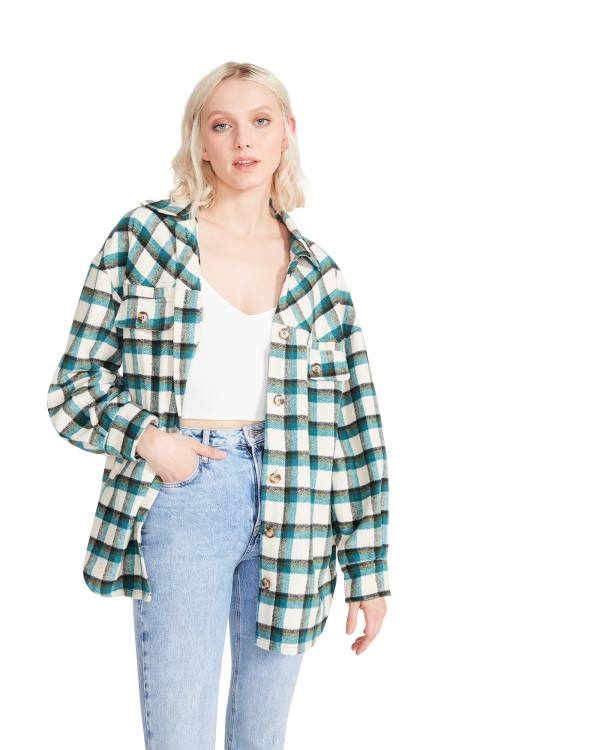 Steve Madden Plaid Button Down Blast Dam Gröna | SM-816TD