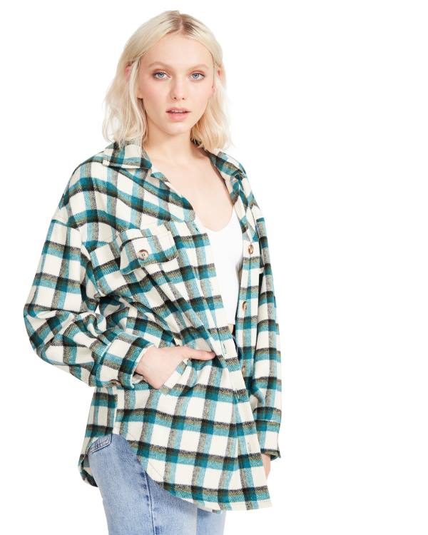 Steve Madden Plaid Button Down Blast Dam Gröna | SM-816TD