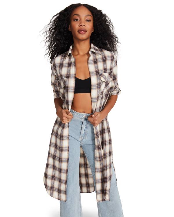 Steve Madden Plaid Duster Jacka Dam Blå | SM-071AI