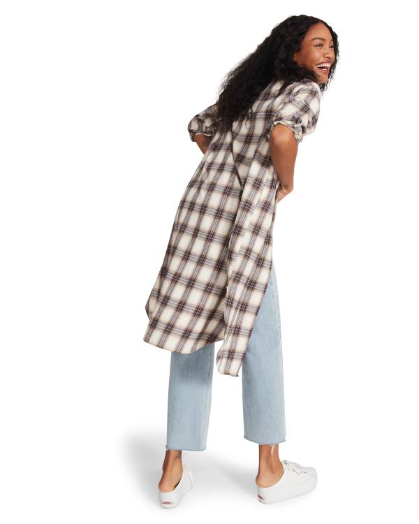 Steve Madden Plaid Duster Jacka Dam Blå | SM-071AI