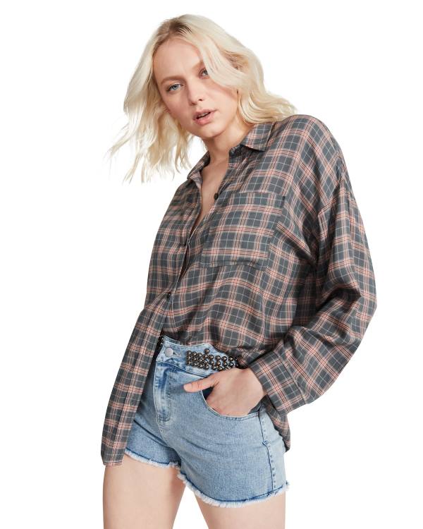 Steve Madden Plaid Flannel Blast Dam Mörkgrå | SM-245ZU