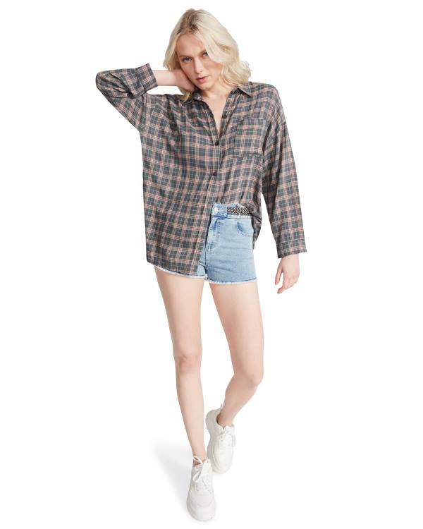 Steve Madden Plaid Flannel Blast Dam Mörkgrå | SM-245ZU