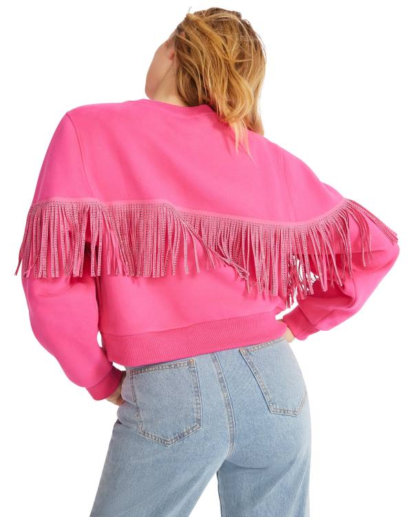 Steve Madden Rhinestone Fringe Crew Neck Blast Dam Rosa | SM-948RL