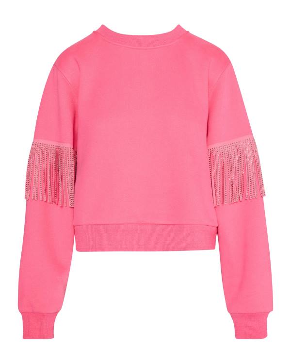 Steve Madden Rhinestone Fringe Crew Neck Blast Dam Rosa | SM-948RL