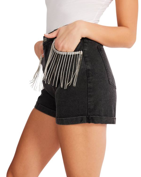 Steve Madden Rhinestone Fringe Shorts Dam Svarta | SM-517QK