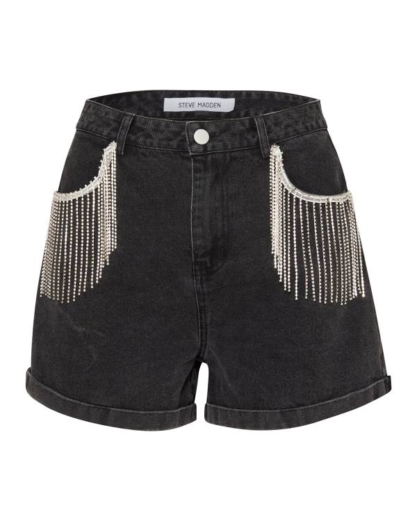 Steve Madden Rhinestone Fringe Shorts Dam Svarta | SM-517QK