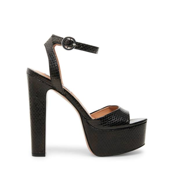 Steve Madden Skyla Snake Heel Högklackade Skor Dam Svarta Ormskinn | SM-907NB