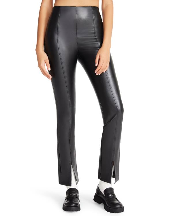 Steve Madden Slit Front Faux Läder Pant Leggings Dam Svarta | SM-931JB